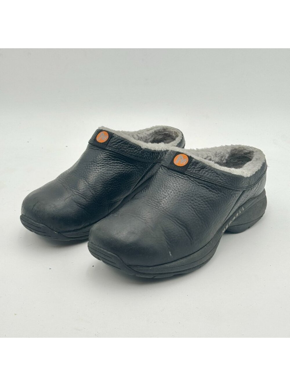 Merrell Encore Groove Sherpa Mules Slip-On Clogs Womens 7.5 Black Leather Shoes